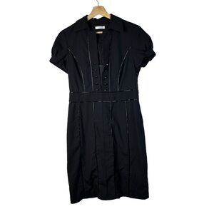 Badgley Mischka Navy Blue Black Pinstripe Short Sleeve Mid Length Sailor Dress 8